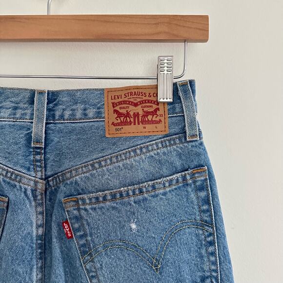 Levi's 501 Distressed High Rise Button-Fly Denim Straight Jeans Blue 24 - Picture 7 of 10